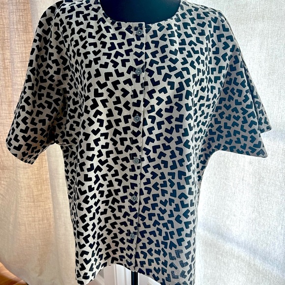 Playful Black & White Geometric Patterned Blouse by Gudrun Sjödén - Picture 1 of 9